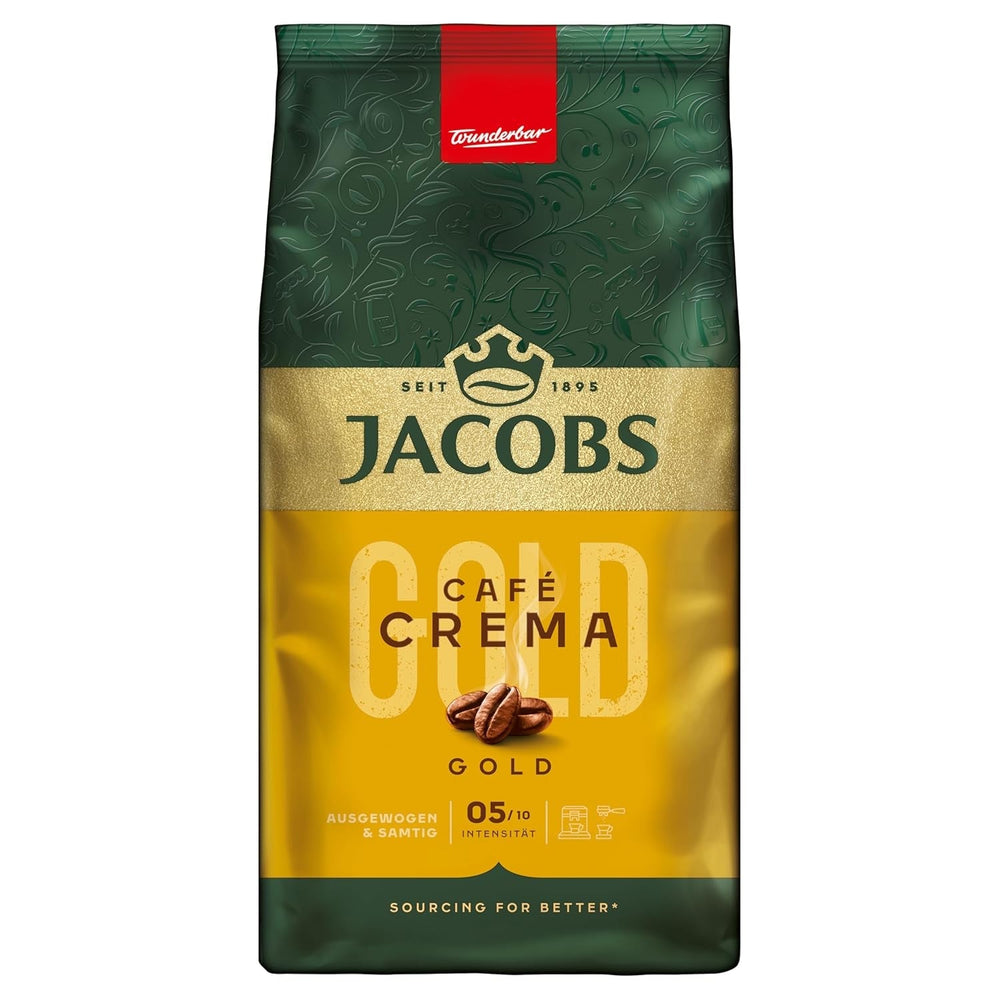 Jacobs Café Crema Gold Kaffeebohnen 1Kg – Vollmundig, Aromatisch, Fruchtige Notes, Arabica & Robusta Bohnen, Intensità 5/10, Ideale Per Café Crema Naty Shop Crema Gold 1 Kg