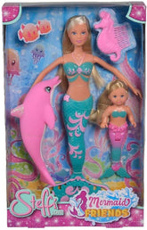 Simba 105733336 - Steffi Love Mermaid Friends, Puppe als Zauberhafte Meerjungfrau mit Schwester Evi, Delfin Figur und mehr, Spielzeug für Kinder ab 3 Jahren