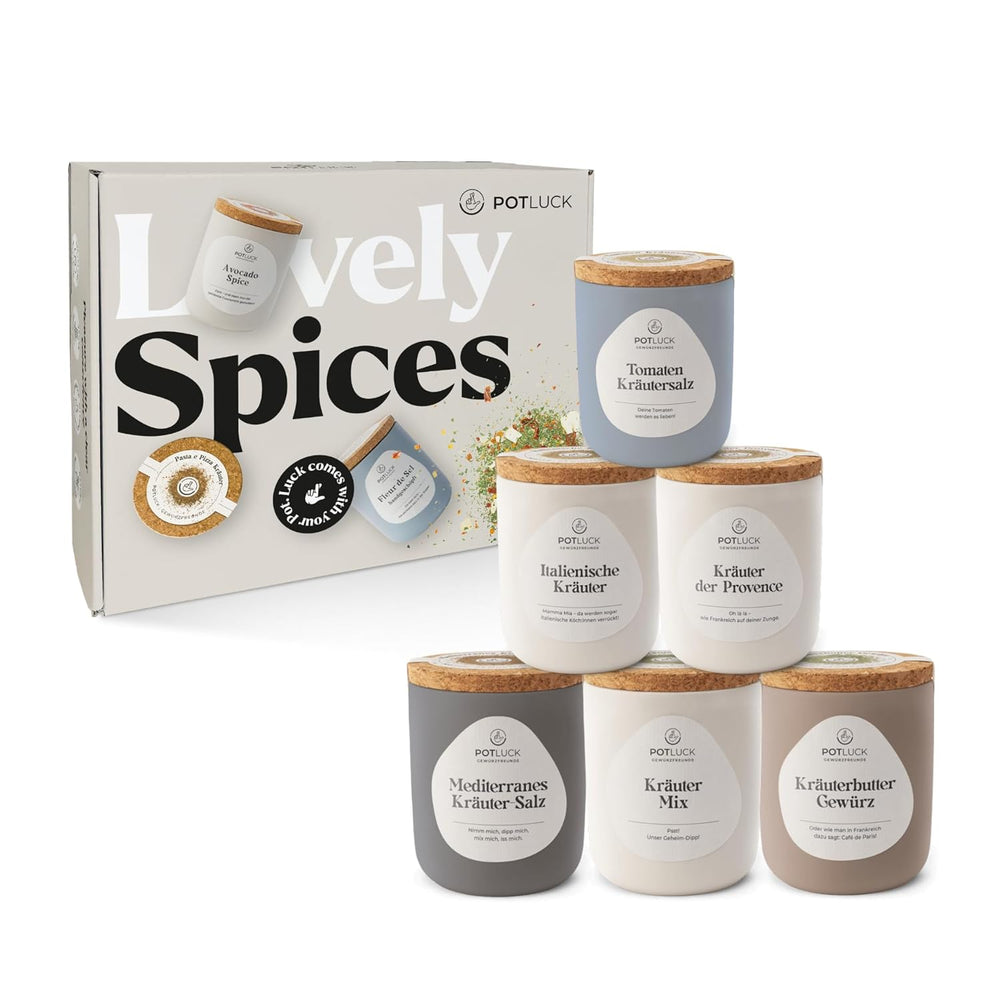 Potluck | Kräuter Kumpel 6er Set | Gewürzmischungen im Keramiktopf | Vegano, senza glutine e con ingredienti naturali