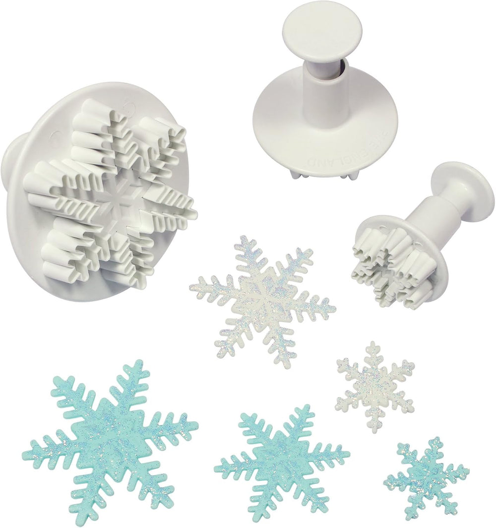 Cutter de embossare PME SF708 cu fulgi de zăpadă, format mic, mediu, mare, plastic, alb, 9,5 x 2 x 9,5 cm