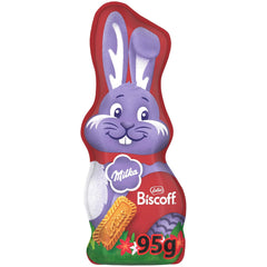 Milka Smiling Bunny Biscoff – delicato coniglietto pasquale con cioccolato e pezzetti di biscotti Lotus Biscoff – 95g