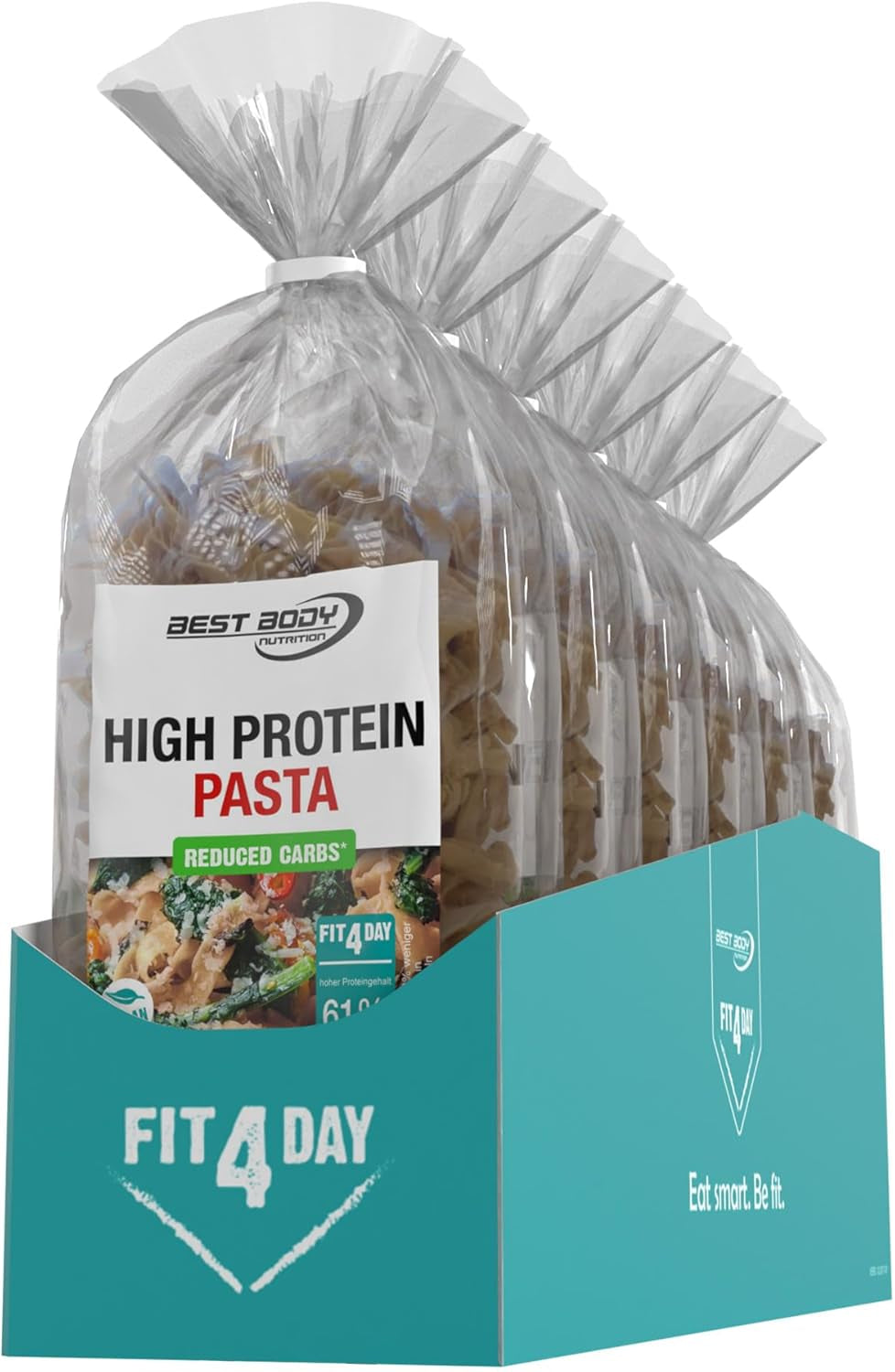 Best Body Nutrition Pasta Proteica 6 x 200g - Tagliatelle ad alto contenuto proteico Fit4Day - 61% di proteine, a basso contenuto di carboidrati, vegani e senza lattosio, senza soia - Proteine del pisello di alta qualità - Per diete a basso contenuto di carboidrati