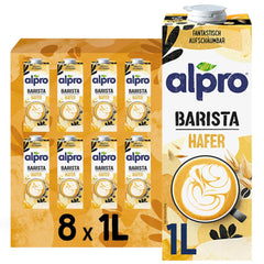 Alpro Barista Haferdrink – Zum Aufschäumen – Vegan und milchfrei – Von Natur aus lactosefrei – Rich an Ballaststoffen, Calcium und Vitaminen – 8 x 1 L – Haltbar