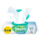 Pampers Harmony Aqua Wet Wipes 6 confezioni da 48 salviette ciascuna 288 salviette in totale Aiuta a ripristinare l'equilibrio naturale del pH della pelle Lozione leggera 99% acqua