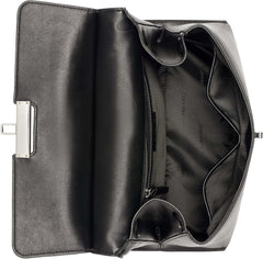 Calvin Klein Ladies Turn Lock Satchel - 2 în 1, piele vegană, 3 buzunare Becky Turnlock Geantă de umăr, negru/argintiu Genti Femei Naty Shop