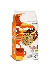 Lavazza, Tierra for Africa, 100% boabe de cafea organică, Ideal pentru espressoare, Aromă puternică și corpolentă, Intensitate 9/10, Arome de nuci, Prăjire medie Cafea Naty Shop