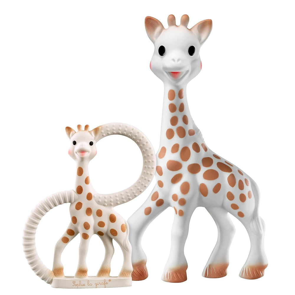 Girafa Sophie – Cutie cadou pentru bebeluși + Inel de dentiție – 100% cauciuc natural – Set de activități pentru copii – Jucărie pentru învățare timpurie