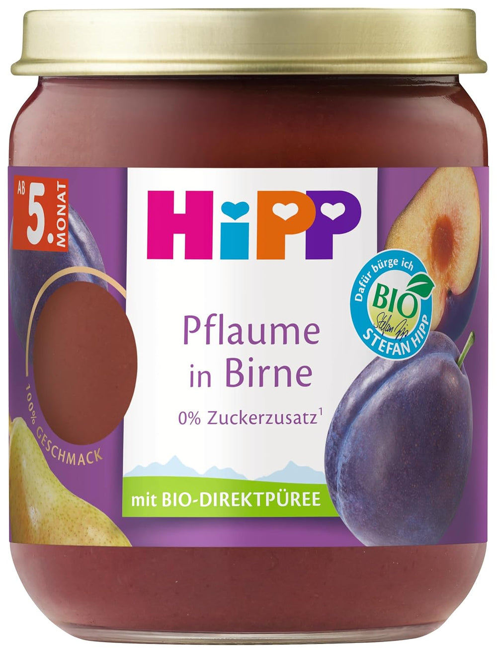 Prugne biologiche HiPP al gusto di pera (6 x 160 g), da 5 mesi, senza zuccheri aggiunti, sapore di frutta particolarmente intenso, della migliore qualità biologica.