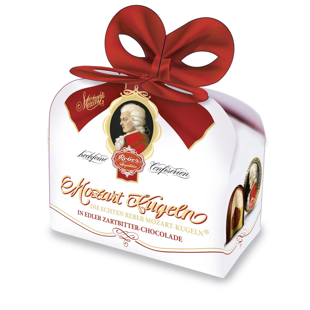 Rebel, Duet Mozart Kugeln, confezione da 2, palline di Mozart al cioccolato fondente ripiene di pistacchio e marzapane, mandorle e torrone alle nocciole, 40g (2 palline di Mozart)