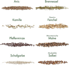 Set di semi di tè: 8 varietà di semi per balcone e giardino - menta, camomilla, anice, ortica, malva - semi di piante - tè - scatola da tè - Piante OwnGrown