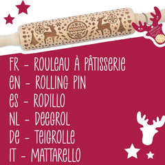 Scrap Cooking Teigrolle aus Holz "Xmas" mit weihnachtlichen Motiven – Prägerolle mit gepfragten Verzierungen für Kekse – Decorativo Zubehör – 5242