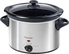 Bestron slow cooker cu tigaie ceramică și capac din sticlă, termostat cu 3 niveluri, ideal pentru multe feluri de mâncare, cum ar fi carne, supe și legume, 3,5 litri, culoare: argintiu Slow Cooker Naty Shop