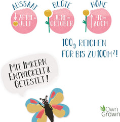 Mix di fiori Butterfly Meeting: 100 g di semi di fiori di farfalla premium - Semi di api adatti agli insetti, semi di fiori perenni e annuali per prati - Semi di fiori di campo di OwnGrown