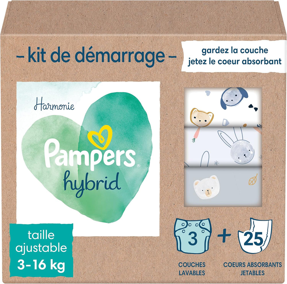 Pampers - Harmony Hybrid Starter Pack, 3 pannolini lavabili + 25 strati superiori usa e getta - 1 confezione