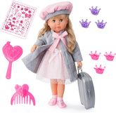 Bayer Design 94635AX Funktionspuppe Charlene mit Haaren und Schlafaugen, spricht und singt 90 Sätze, 2 Gedichte und 8 Lieder, 46cm, Puppe mit viel Zubehör, 1,30 kg, Rosa, Grau