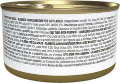 Ton cu dovleac în bulion, hrană umedă complementară pentru pisici, rețetă originală, 100% naturală, 12 conserve a câte 70g fiecare