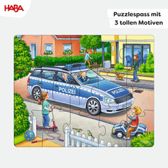 HABA Puzzle Vigili del Fuoco - Set da 3 Pezzi per Bambini dai 3 Anni in su Puzzle in Cartone con Polizia e Ambulanza - Stimola la motricità fine e la concentrazione - 1302759001 Puzzle Naty Shop