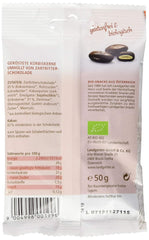 Semințe de dovleac organice Landgarten în ciocolată neagră – Gustare vegană de ciocolată cu semințe de dovleac prăjite – Sursă de magneziu – 1 x 50 g
