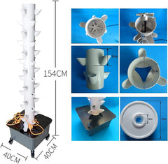 Torre idroponica, sistema acquaponico a cera a 15 livelli e 45 fori, kit di coltivazione aeroponica da giardino wireless per erbe, frutta e verdura con pompa di idratazione, adattatori, vasi in rete