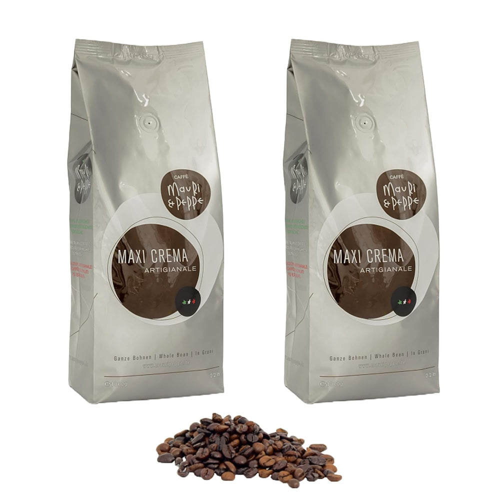 Maxi Crema 2000g Boabe de Cafea Întregi - Măiestrie originală italiană de prăjire pentru cele mai înalte exigențe! Cafea, Cappuccino, Espresso, Latte Macchiato