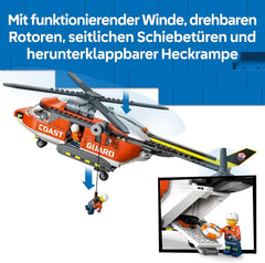 LEGO City Hubschrauber der Küstenwache - Spielzeug Einsatzfahrzeug - Modellbau mit Schiebetüren, Winche, 4 Minifiguren und Hai Figur - Geburtstagschenkenken für Jungen ab 7 Jahren - 60503