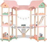 Casă de păpuși din lemn FANTASK, casă de păpuși de 85 cm înălțime 7 camere cu 32 de mobilier și accesorii, vilă de păpuși cu scară de frânghie, cadou de casă de păpuși pentru fete de la 3 ani (Model 3) Casute de papusi Naty Shop Titlu implicit