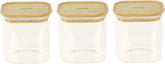 Set de 3 recipiente pătrate din sticlă cu capac din bambus-800ml, sticlă borosilicată, bambus, silicon, natural, 11 x 11 x 11 cm Cutii depozitare alimente Naty Shop 11 X 11 X 11 cm