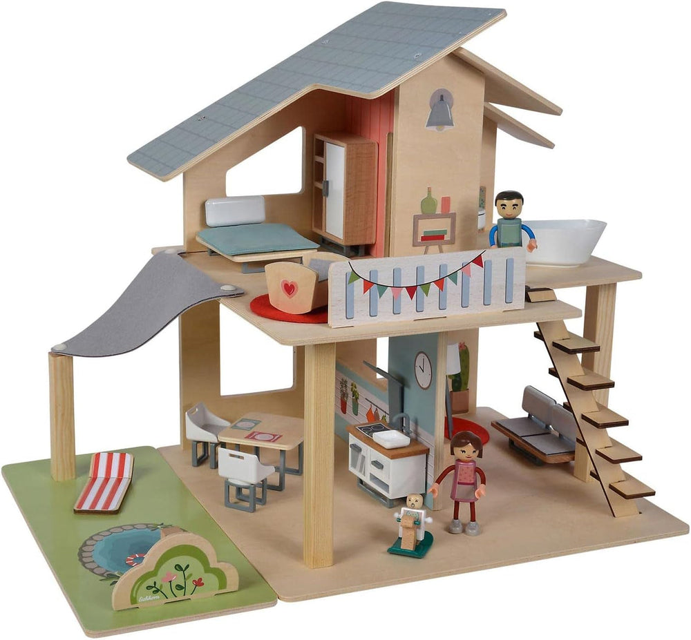 Eichhorn - Casa delle bambole con accessori - Incl. mobili e 3 figurine, non assemblato, In legno, 25 pezzi, 53X36X44 cm di larghezza, Da TRE anni Case delle bambole Naty Shop Titolo predefinito