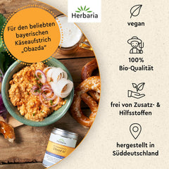 Herbaria Obazd lo è! bio 90g M-Dose – Bio-Gewürzmischung bayerischen Biergartenklassiker Obazda – per Brotaufstriche, Käsegerichte, Käsefondue – Raclette Gewürz - in nachhaltiger Aromaschutz-Dose