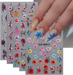 JMEOWIO Nagelsticker Blumen 6 Blatt Nail Art Sticker Selbstklebend Nagelaufkleber Sommer Blumen Dekoration Nageldesign Zubehör