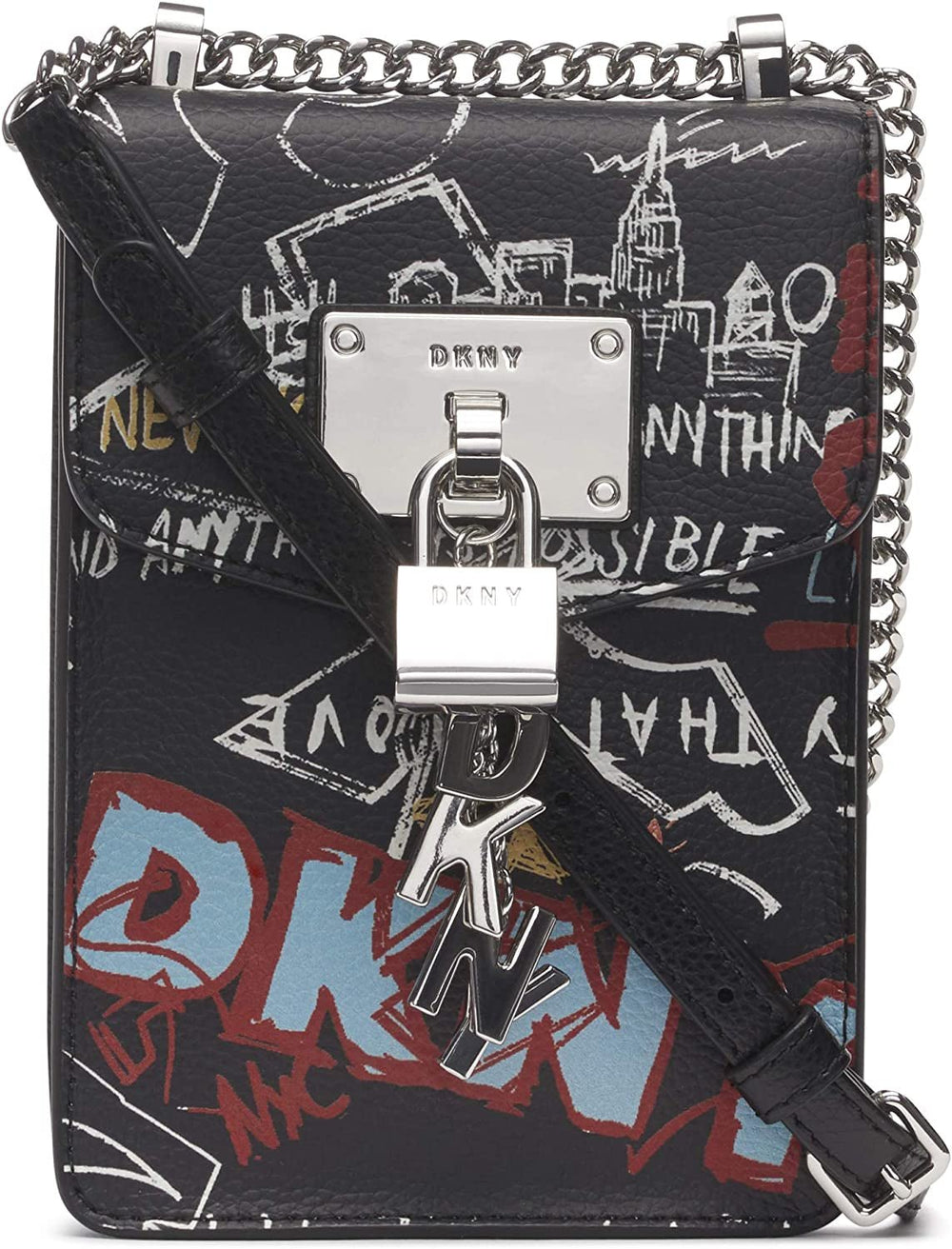 DKNY Elissa N/S crossbody geanta de umăr Genti Femei Naty Shop Elissa Graffiti/Silver Elissa, Mic, Negru O mărime se potrivește tuturor