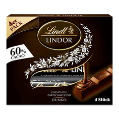 Cioccolata Lindt | Bastoncini LINDOR Cacao 60% | 100 g| 4 tavolette di cioccolato con cioccolato fondente 60% cacao e ripieno scioglievole in bocca | Barretta di cioccolato