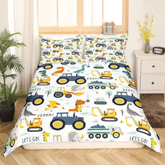 Jungen Cartoon Car Set biancheria da letto 135X200,Kinder Bau Fahrzeuge Tröster Abdeckung Für Kind Kleinkind Teens,Dinosaurier Bettbezug,Traktor Maschinerie Bagger Bettdecke Abdeckung,Lkw Autos Bettdecke Naty Shop