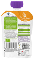 FRECHE FREUNDE sacchetto di frutta biologica banana, mela, lampone, mirtillo con avena, purea di frutta con cereali in sacchetto comprimibile per bambini a partire da 6 mesi, vegano, confezione da 6 (6 x 100 g)