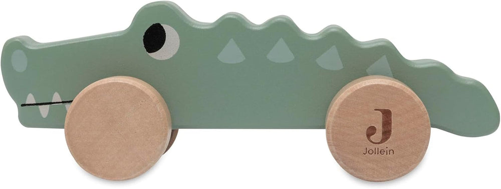 Jollein 112-001-67090 Jucărie din lemn pe roți, verde Jucarii Bebe Naty Shop Croco