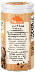 Ostmann Gewürze - Fleisch & Gyros Gewürzsalz | Pikantes Gewürz mit mediterraner Note für gegrilltes und gebratenes Fleisch | Mit praktischem Streuaufsatz | 50 g in un colino