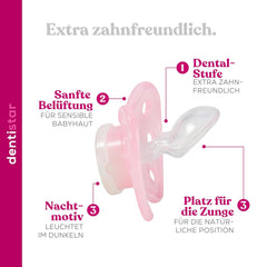 Suzete de noapte din silicon dentistar, pachet de 3 - mărimea 3, de la 14 luni - Suzete care strălucesc în întuneric cu treaptă dentară - fără BPA - fabricate în Germania - Lună, galben