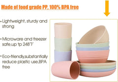 Set de tacâmuri din plastic pentru camping pentru 4 persoane, reutilizabile, indestructibile, farfurii, căni, boluri și tacâmuri ușoare, ecologice, reutilizabile, potrivite pentru cuptorul cu microunde și mașina de spălat vase