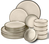 Set de veselă pentru 6 persoane, serviciu de cină din gresie cu 18 piese, set combinat, 6 farfurii de cină, 6 farfurii de desert, 6 boluri pentru cereale, antizgârieturi și potrivit pentru cuptorul cu microunde - Karst Khaki