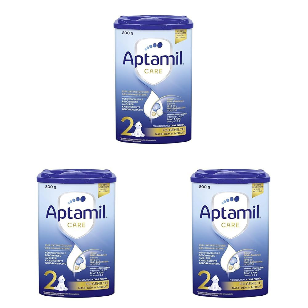 Aptamil Care 2 - Latte di proseguimento dopo 6 mesi, con Omega 3 e 6, DHA e ARA, senza olio di palma, alimenti per l'infanzia, latte in polvere, 1 x 800 g (confezione da 3)