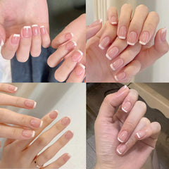 Set 240 de unghii false franceze scurte, unghii artificiale pătrate, unghii de lipit cu lipici, vârfuri de unghii acrilice, unghii false pentru femei, artă unghii DIY