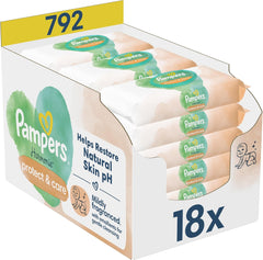 Salviette umidificate Pampers Harmonie Protect & Care, 18 confezioni da 44 salviette ciascuna = 792 salviette che aiutano a ripristinare il naturale equilibrio del pH della pelle