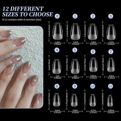 Unghii artificiale scurte, 500 bucăți gel moale acoperire completă vârfuri de unghii pentru unghii cu gel 12 mărimi vârfuri de unghii pre-lustruite pentru unghii cu gel, unghii artificiale scurte sicriu pentru extensii de unghii cu cutie