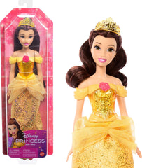 Jucărie Mattel Disney Princess, Păpușă la modă Belle articulată cu haine și accesorii strălucitoare, inspirată din filmul Disney, cadou pentru copii, HLW11