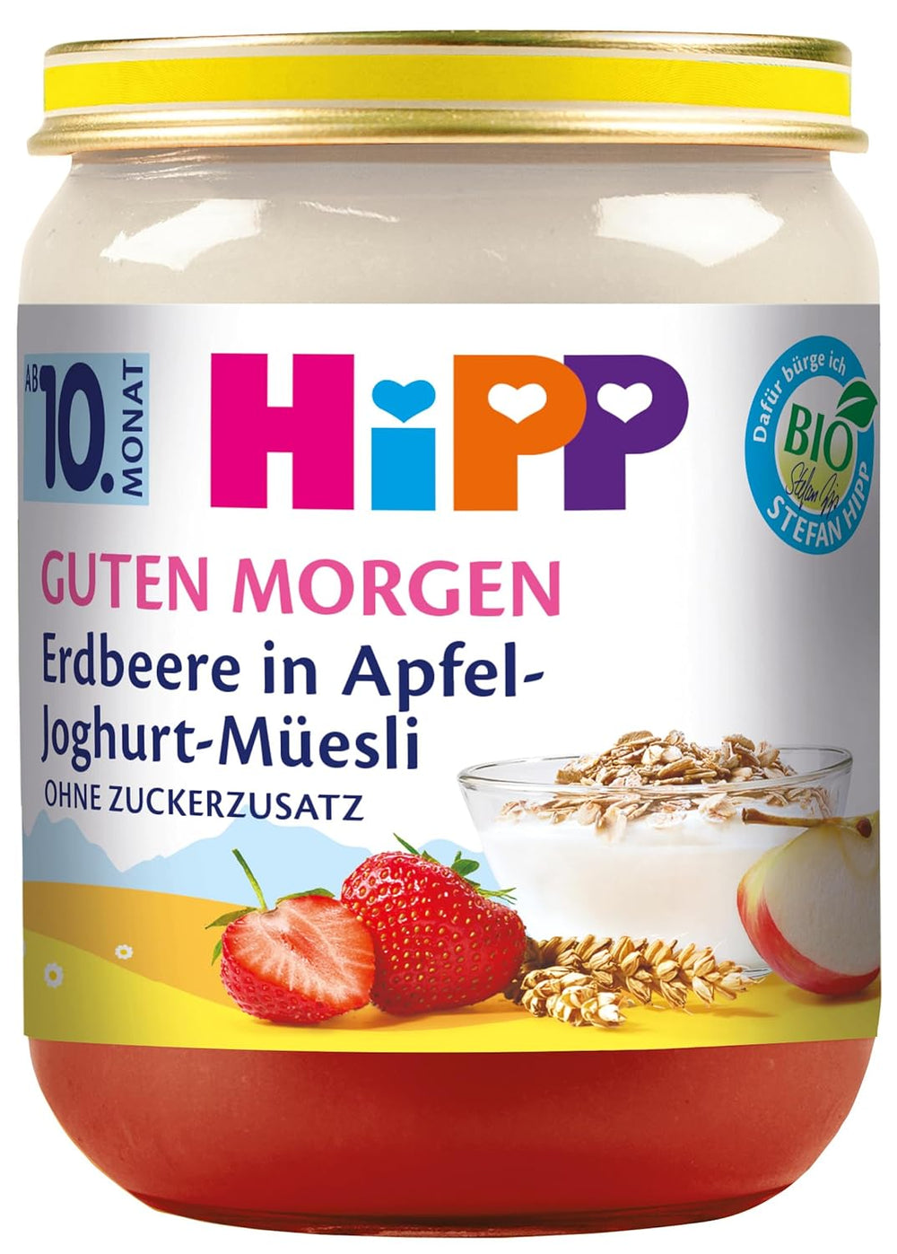 Muesli con yogurt e mele con fragole HiPP Organic Good Morning (6 x 160g), a partire da 10 mesi, senza zuccheri aggiunti, con prezioso calcio, della migliore qualità biologica
