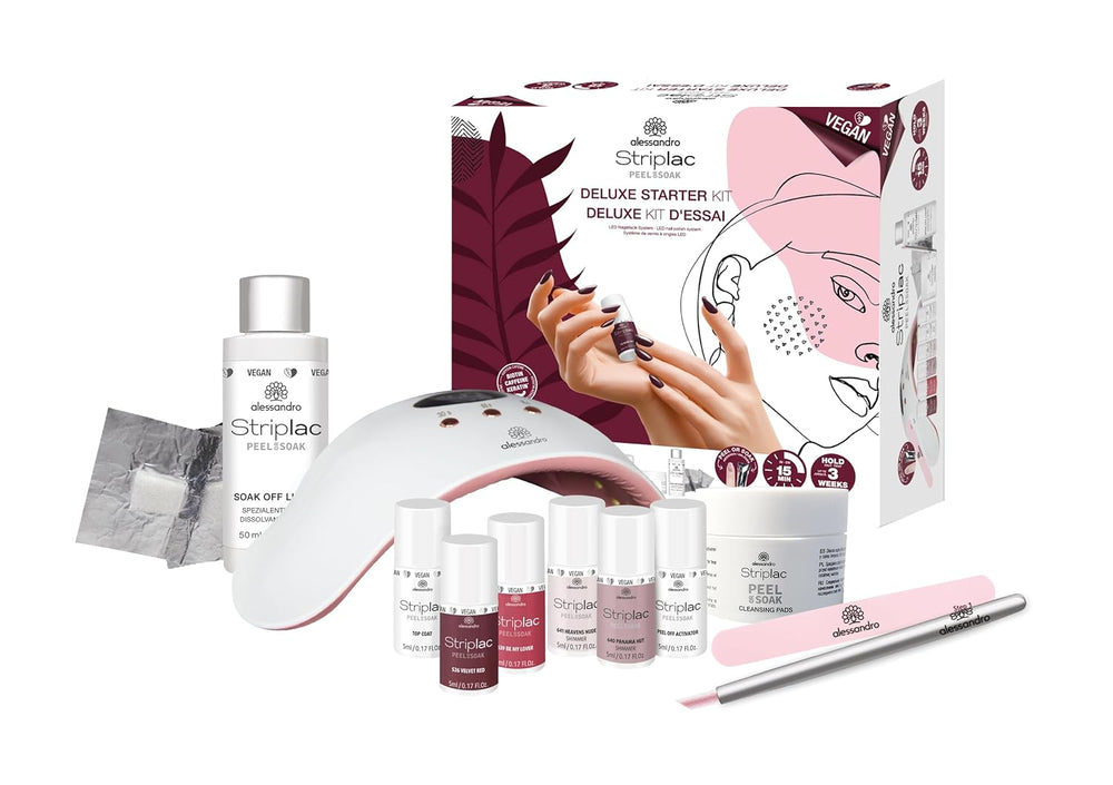 alessandro STRIPLAC PEEL OR SOAK DELUXE KIT - Set smalti UV - Per una manicure professionale e delicata in 15 minuti - Vegan e cruelty-free - Include lampada LED