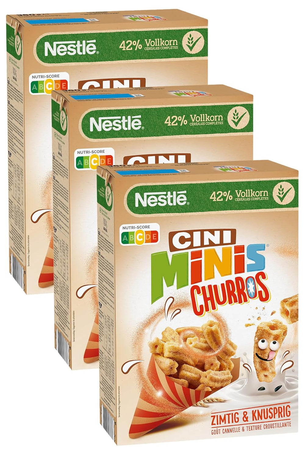 Confezione da 3 cereali per la colazione Churros con il 42% di cereali integrali (1x360 g)