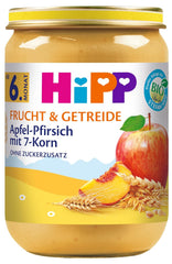 Frutta e cereali biologici HiPP con mela e pesca e 7 cereali, confezione da 6 (6 x 190 g)