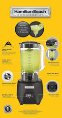 Frullatore da bar Hamilton Beach Commercial® 908®R, HBB908R-CE, 1 HP, contenitore in policarbonato da 1,3 L, 2 velocità, 220-240 V, Nero Cucina Naty Shop
