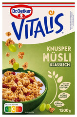 Dr. Oetker Vitalis Classic Crispy Muesli: confezione grande di muesli croccanti per la colazione con uvetta, 1 confezione, 1,5 kg